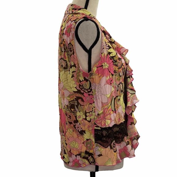 SUNNY Leigh Sleeveless Ruffle Floral Blouse Medium - Picture 4 of 8